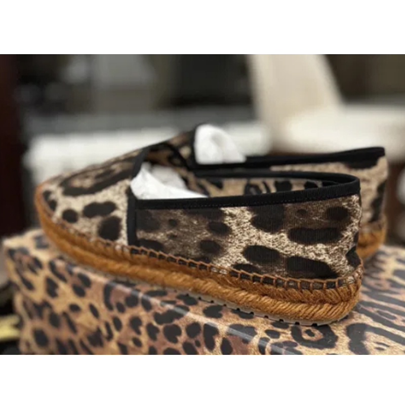 Espadrille Slip On - ليوبارد نمط المنسوجة وحيد حذاء مسطح