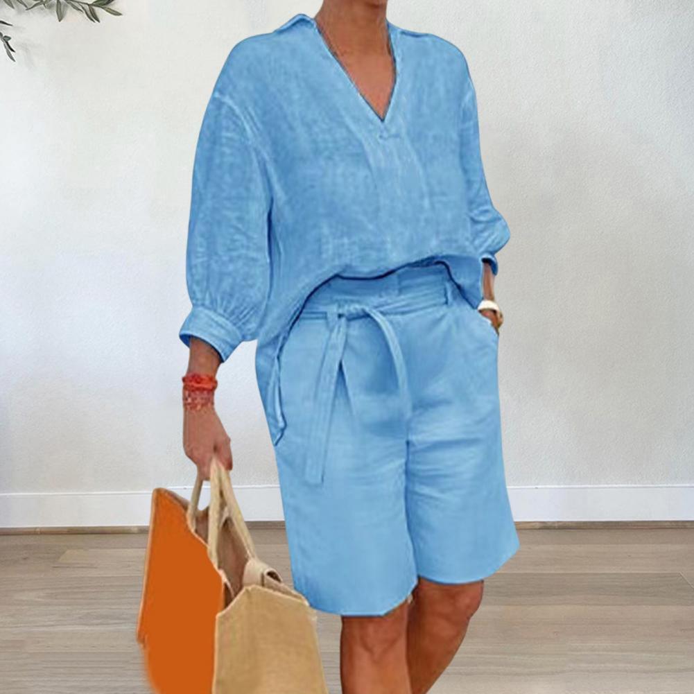 طقم نسائي من قطعتين من القطن و - مراجعة Linen Shirt Breathable وسعره