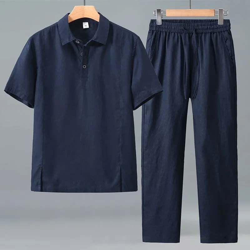 طقم صيفي من قطعتين للرجال مقاس - مراجعة Short Linen Drawstring وسعره