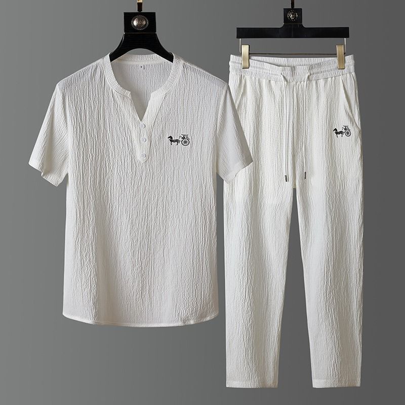 طقم صيفي جديد عصري من الكتان ب - مراجعة Short Linen Drawstring وسعره