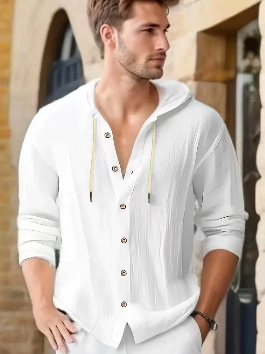 قميص رجالي فضفاض بأكمام طويلة  - مراجعة Linen Shirt Breathable وسعره